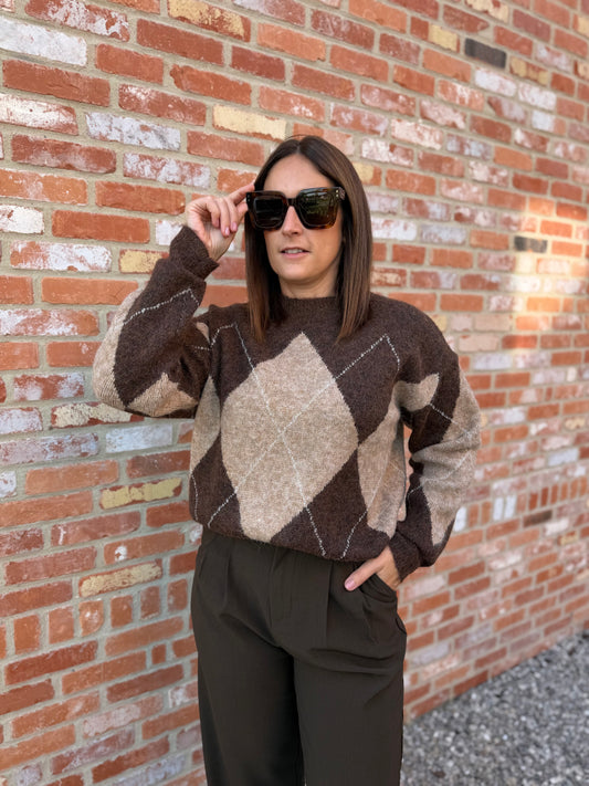 Anouk geruite trui - beige/bruin