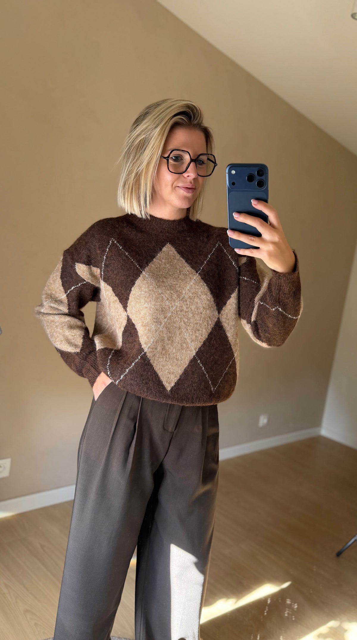 Anouk geruite trui - beige/bruin