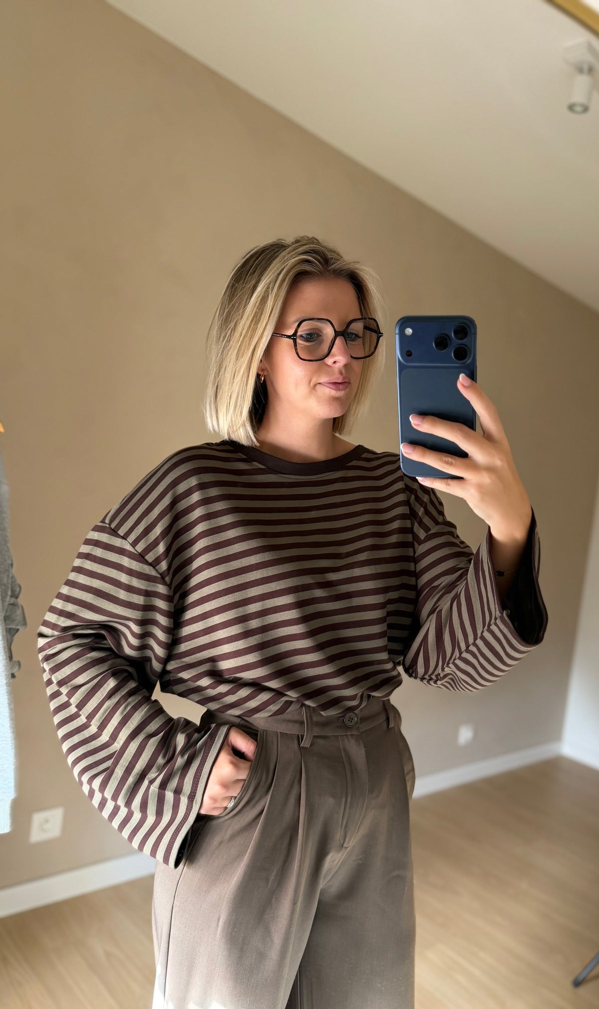 Millie gestreepte longsleeve - bruin/khaki