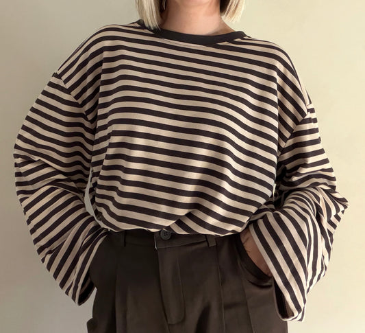 Millie gestreepte longsleeve - beige/bruin
