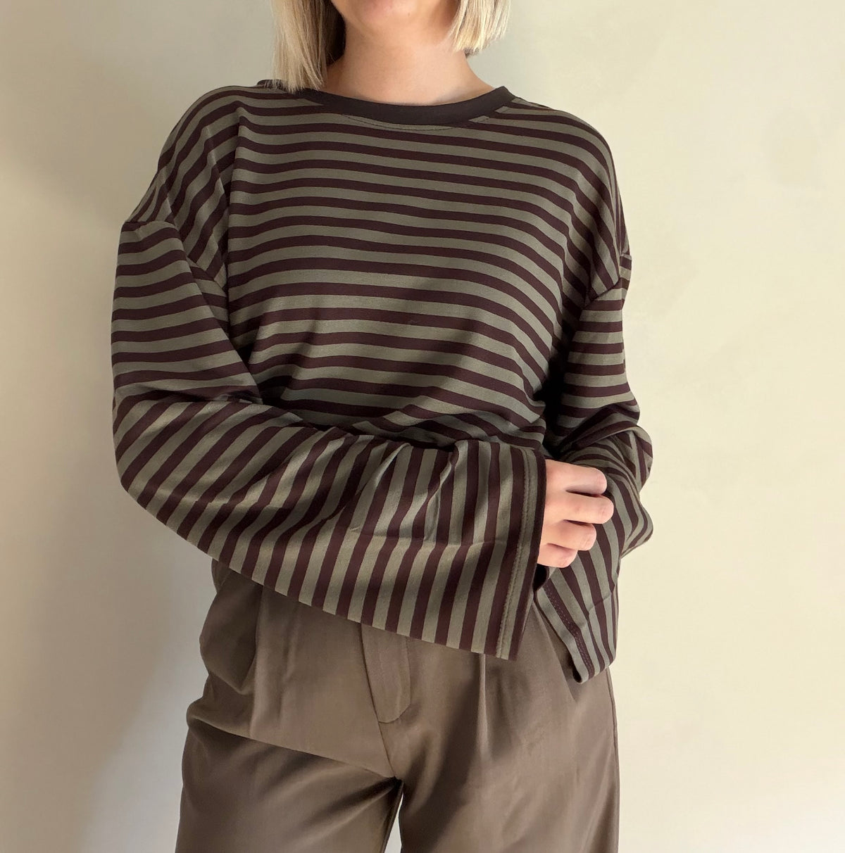 Millie gestreepte longsleeve - bruin/khaki