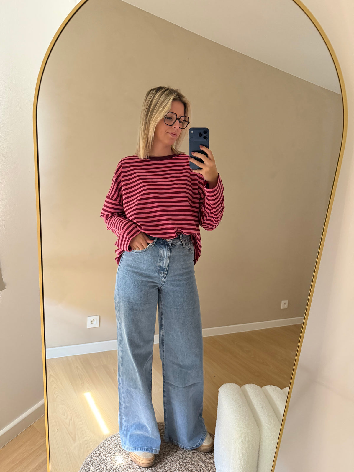Mila gestreepte longsleeve - burgundy/roze