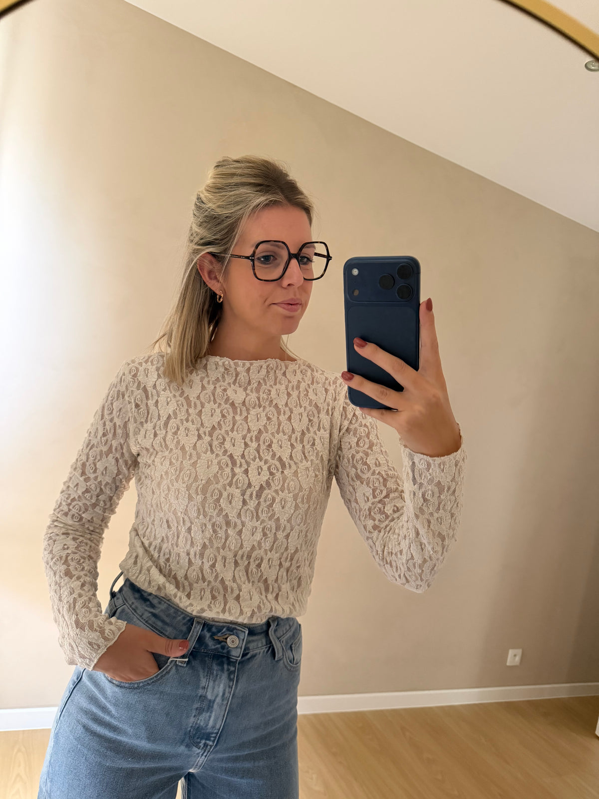 Marie kanten longsleeve - crème