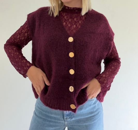 Rosie knit met kant - burgundy