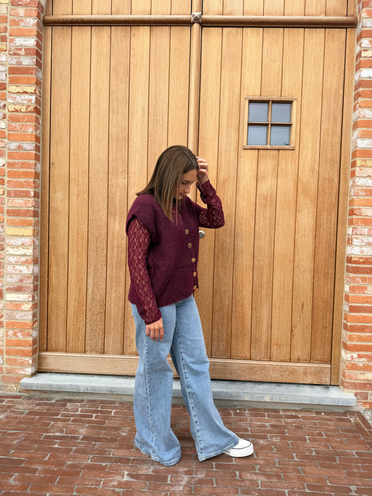 Rosie knit met kant - burgundy