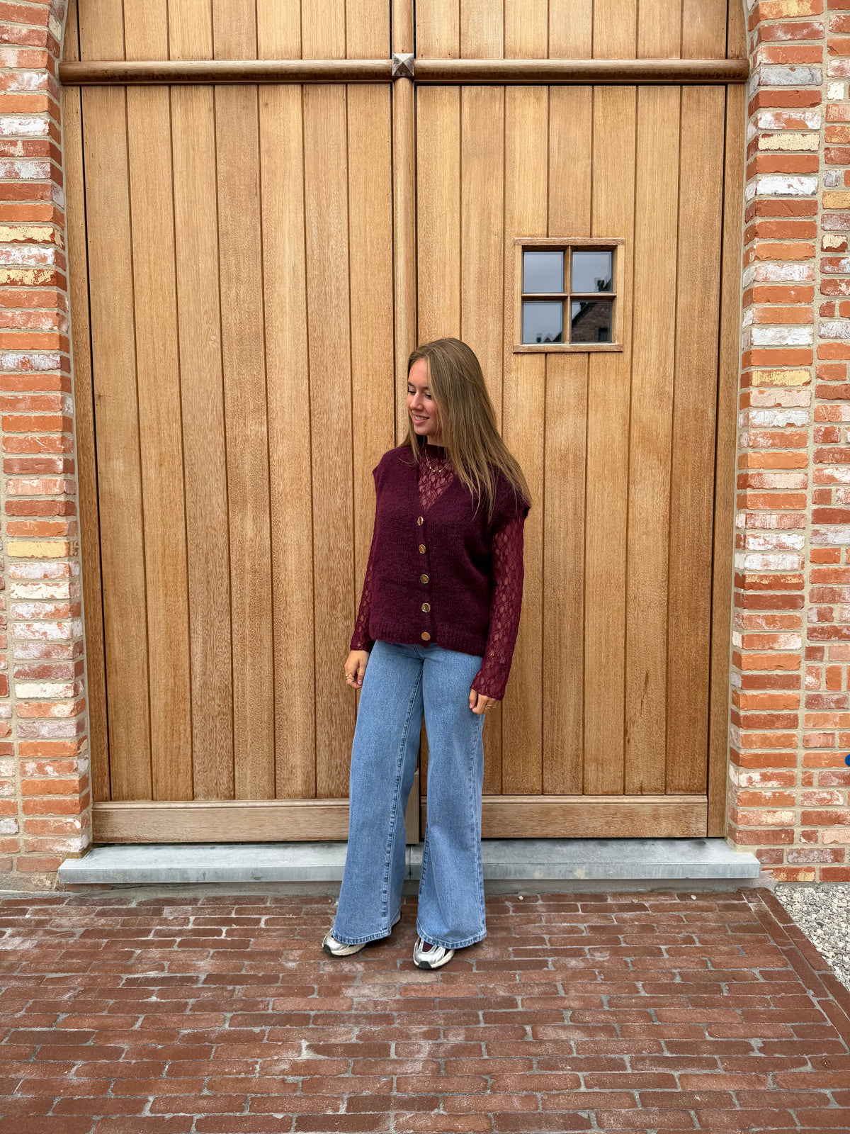 Rosie knit met kant - burgundy