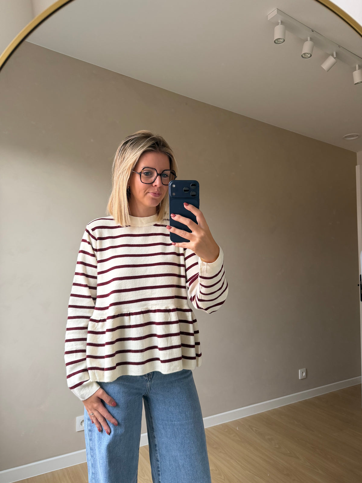 Lily gestreepte trui met strik - burgundy/crème